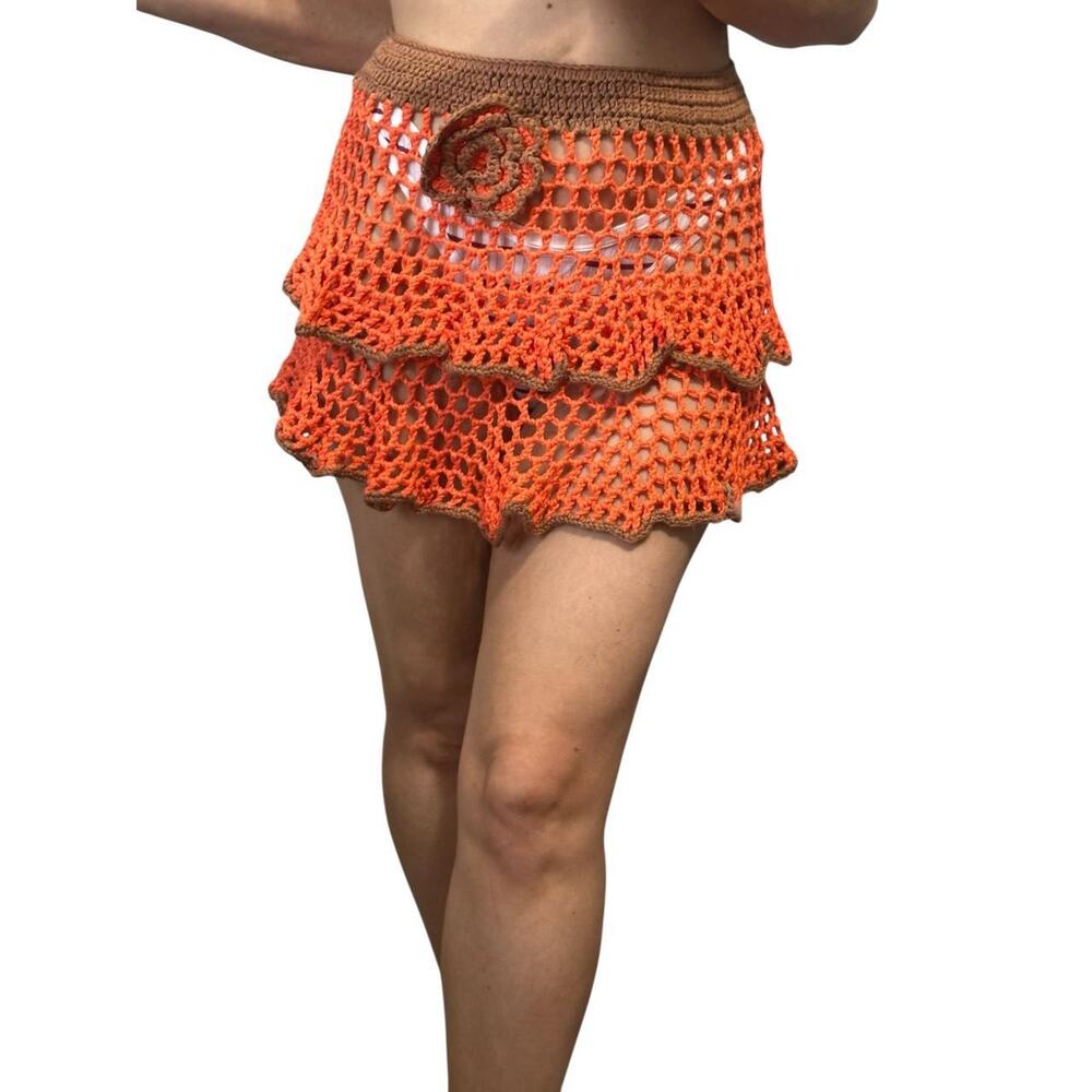 Crochet ruffle mini skirt in